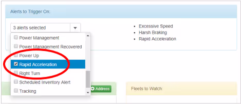 The trigger form, with its name, description and the events that raise an alert