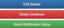 The geofence detail box and its edit, delete and notification buttons