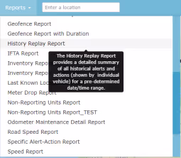 The Reports dropdown open on the AirIQ Fleet toolbar