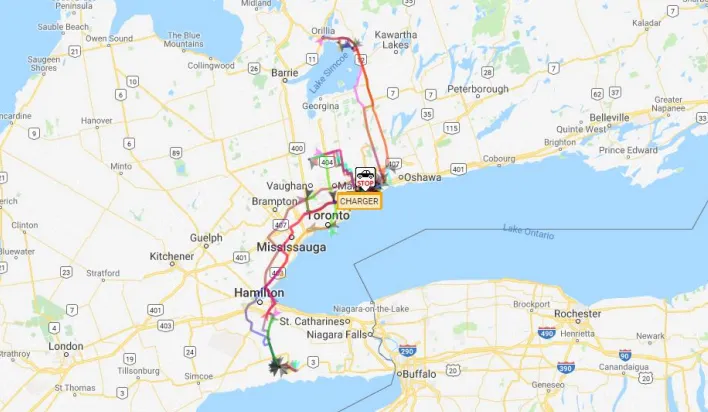 Travel lines and pinpoints on the map showing where the asset traveled