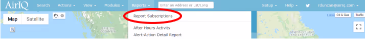 The Report Subscriptions menu option