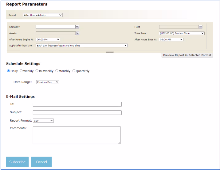 The report subscription form