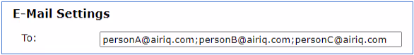 The E-Mail Settings fields, with the recipient and subject lines