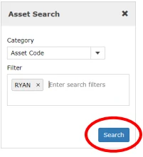 The Search panel, for narrowing asset criteria